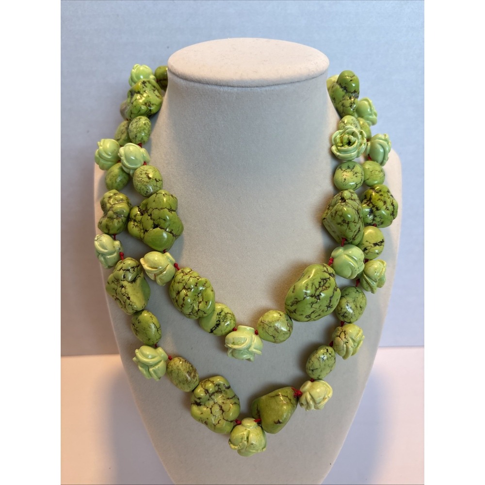 Artisan Apple Green Mineral Gaspeite Nugget Rose Southwest Statement Necklace